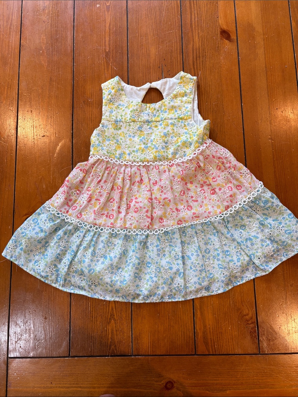 Rare Editions Floral Tiered Sleeveless Dress in Yellow, Pink & Blue Size 2T